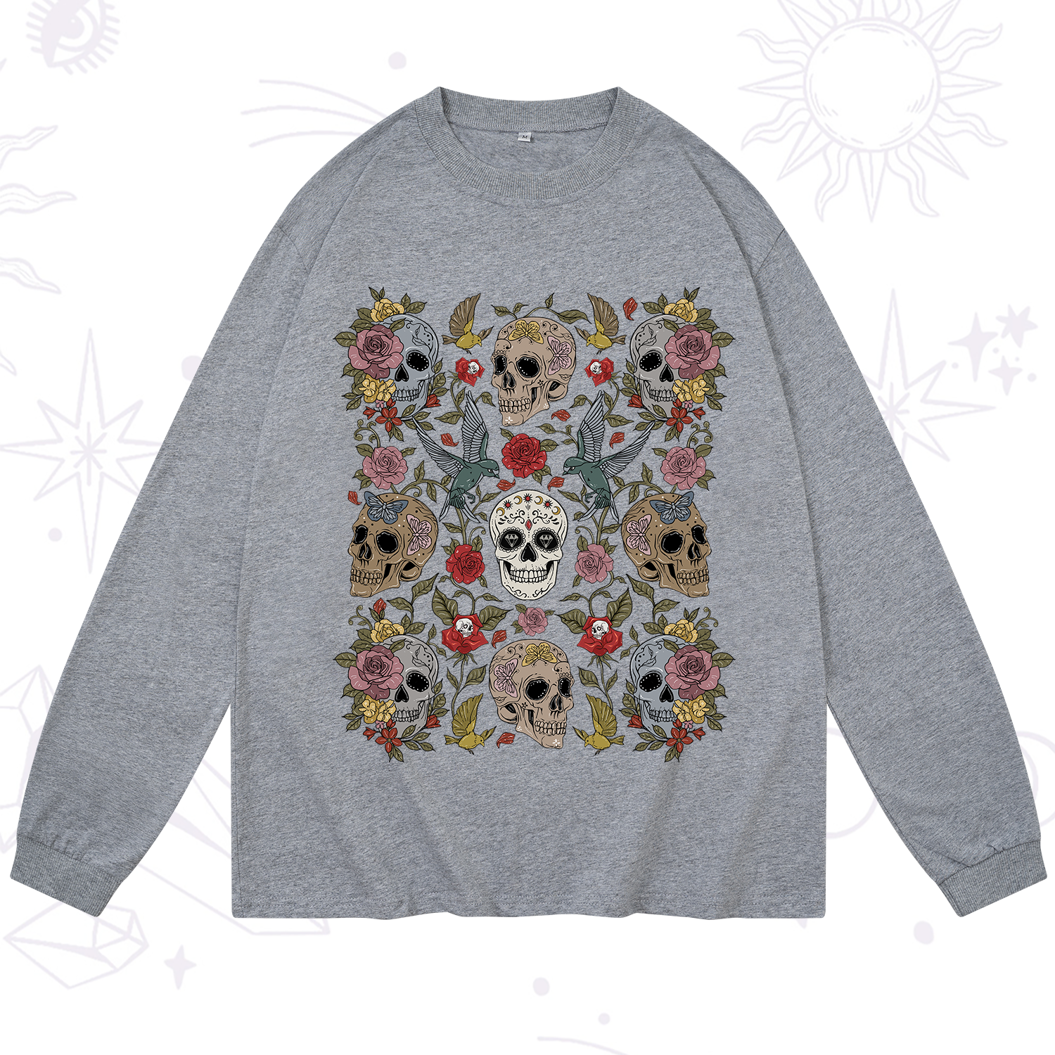 Purplehecate Skull Floral Long Sleeve T-Shirt