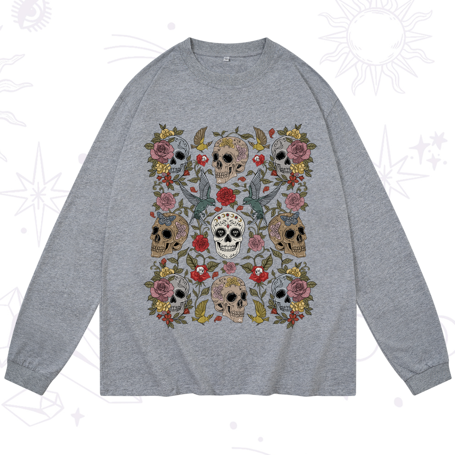 Purplehecate Skull Floral Long Sleeve T-Shirt