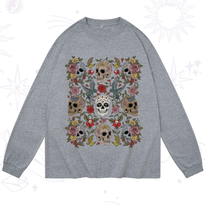 Purplehecate Skull Floral Long Sleeve T-Shirt
