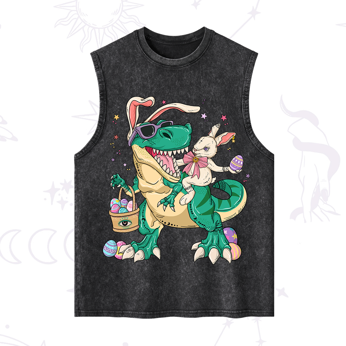 Purplehecate Easter Bunny Riding Dinosaur Washed Tank