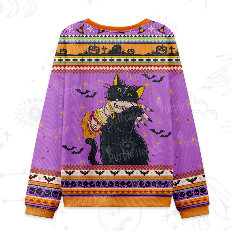 Purplehecate Feral Cat Ugly Halloween Sweatshirts