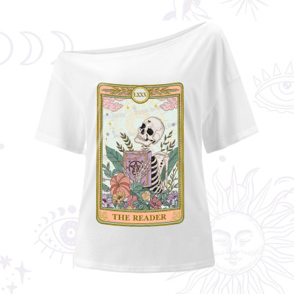 Purplehecate The Reader Occult Tarot Skeleton One-Shoulder T-Shirt
