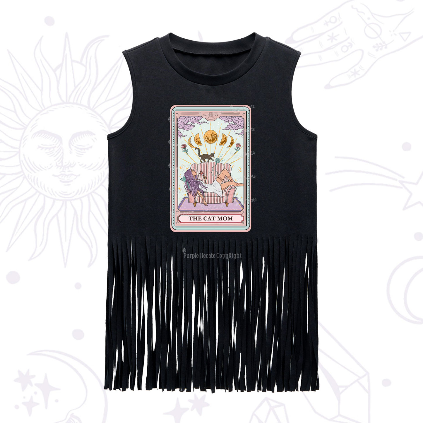 Purplehecate The Cat Mom Tarot Fringe Tank Top