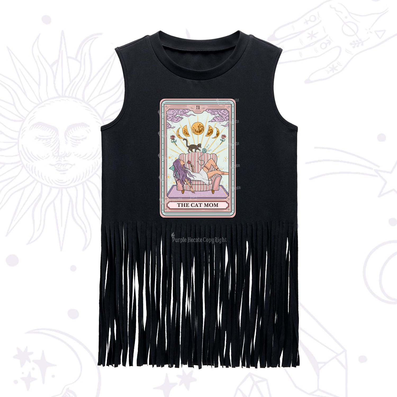 Purplehecate The Cat Mom Tarot Fringe Tank Top