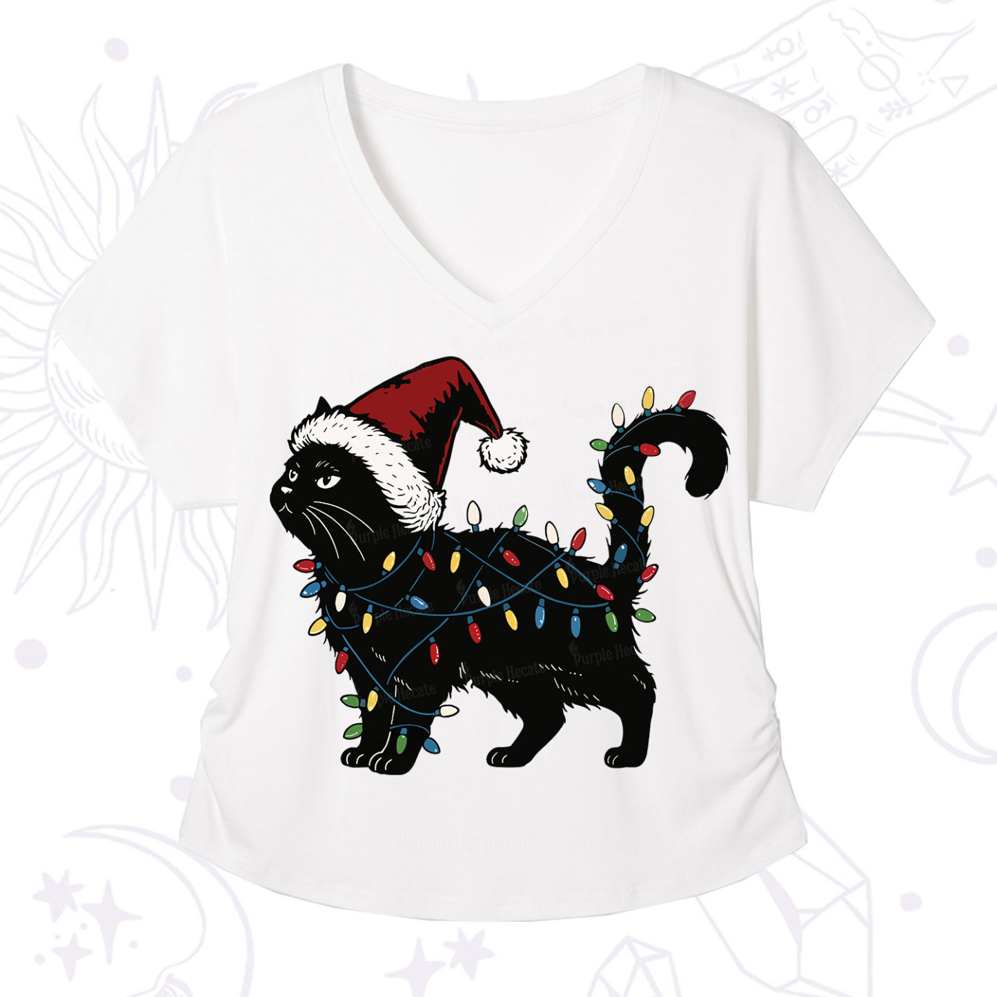 Purplehecate Cute Cat Christmas V-Neck T-Shirt