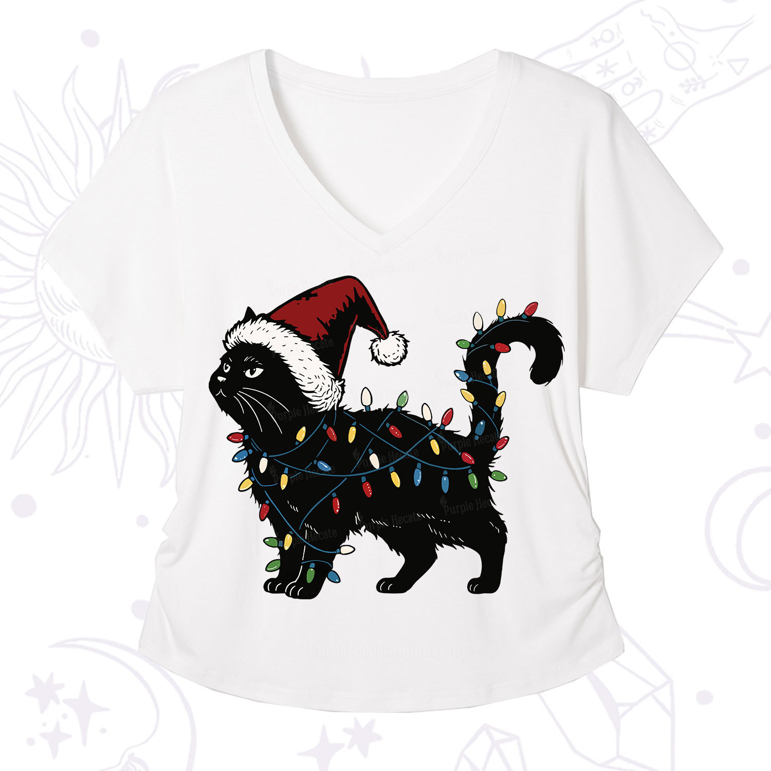 Purplehecate Cute Cat Christmas V-Neck T-Shirt