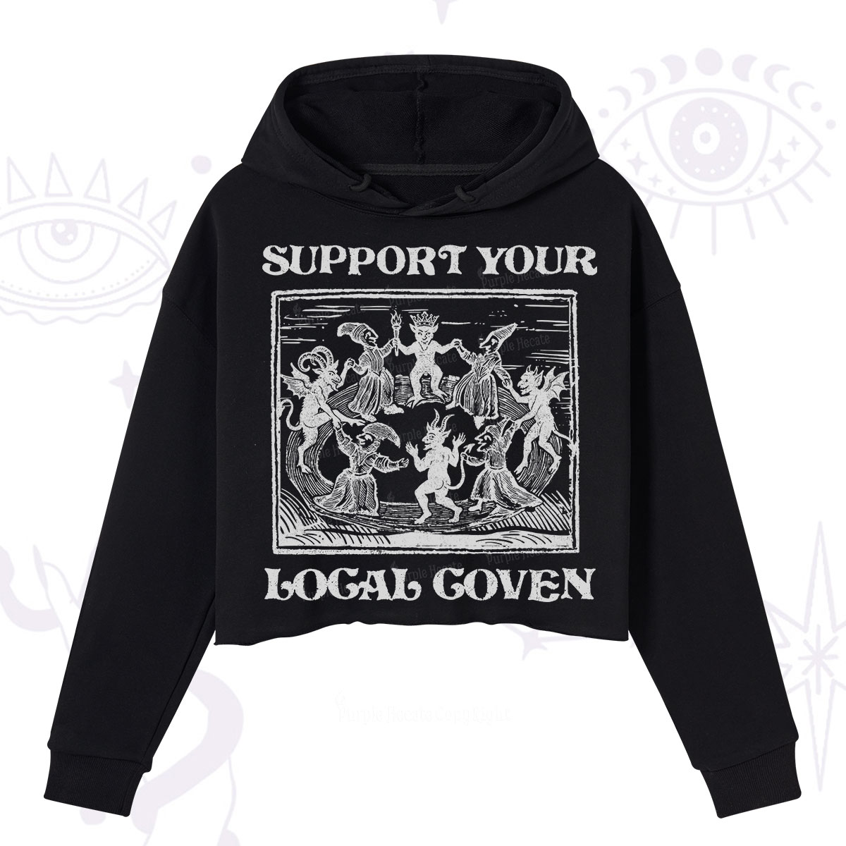 Purplehecate Support Your Local Coven Crop Hoodie