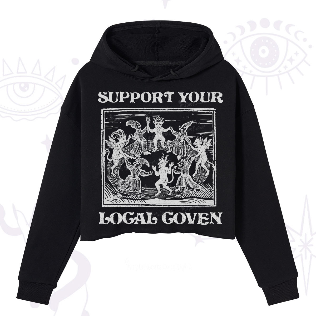 Purplehecate Support Your Local Coven Crop Hoodie