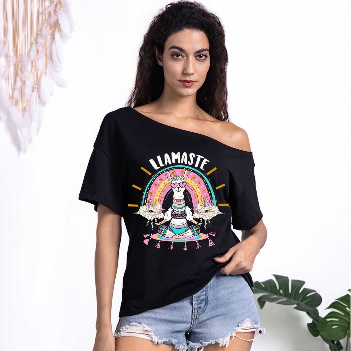 Purplehecate Llama Meditating One Shoulder T-Shirt