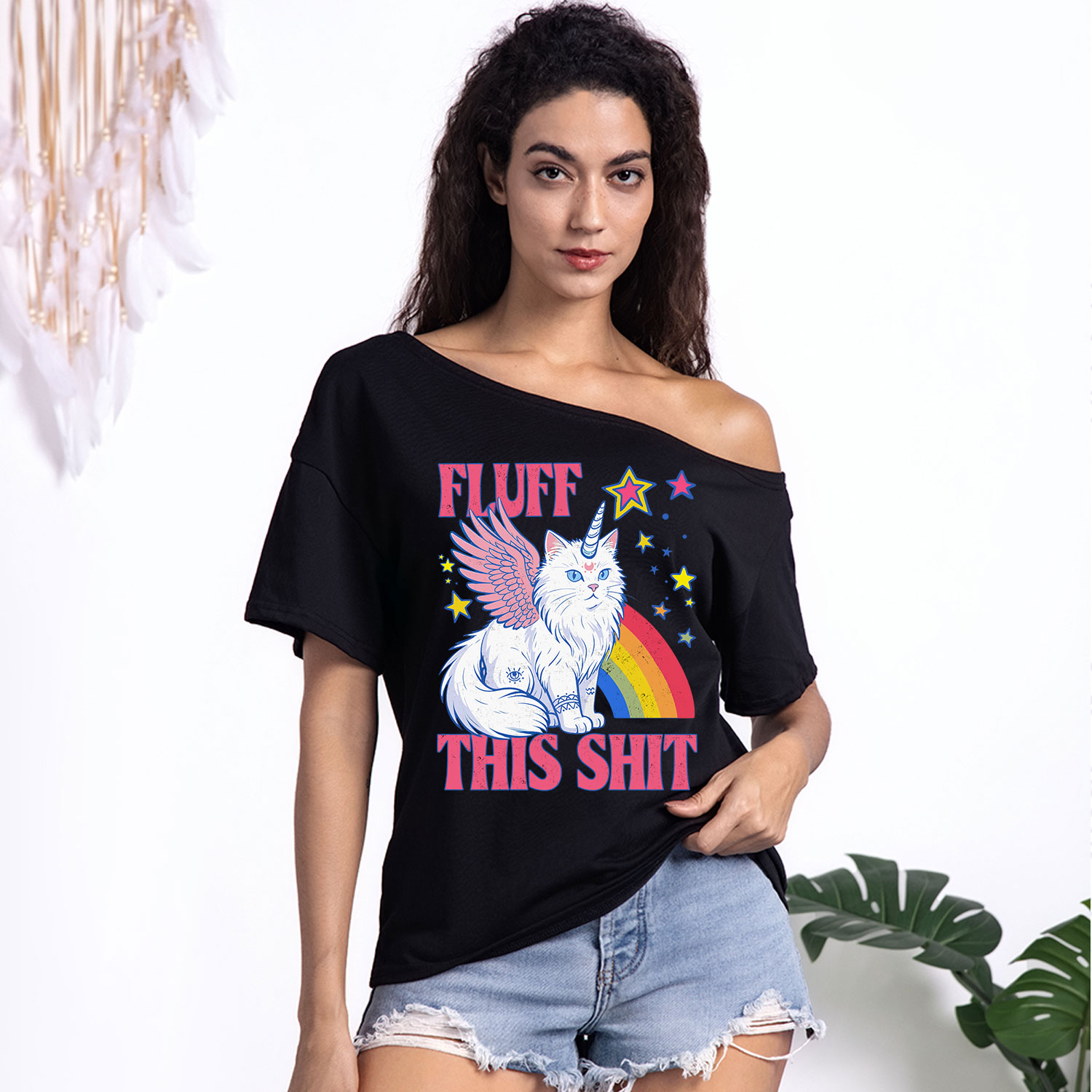 Purplehecate Fluff This Sh*t Cat One Shoulder T-Shirt