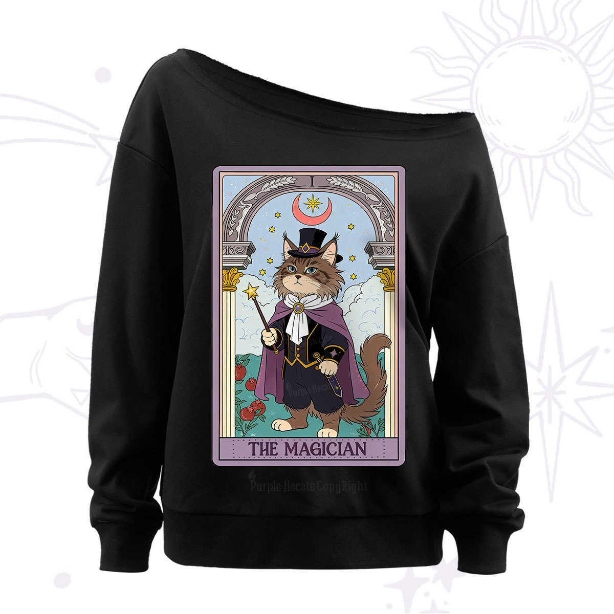 Purplehecate The Magician Cat Tarot Off The Shoulder Sweat
