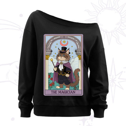 Purplehecate The Magician Cat Tarot Off The Shoulder Sweatshirt