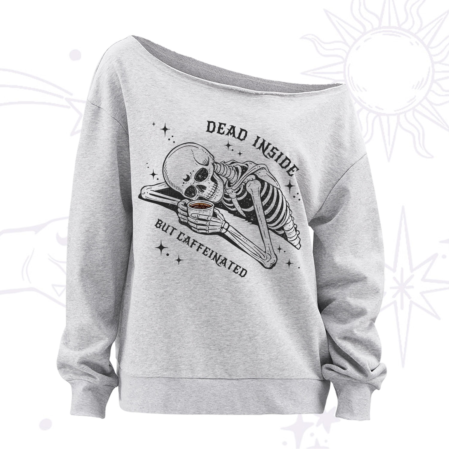 Purplehecate Dead Inside But Caffeinated Off The Shoulder Sweatshirt