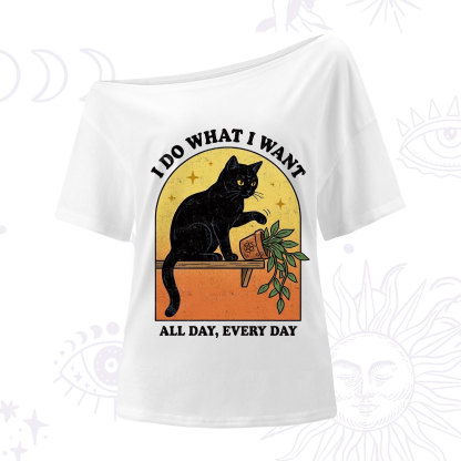Purplehecate I Do What I Want Funny Black Cat One Shoulder T-Shirt