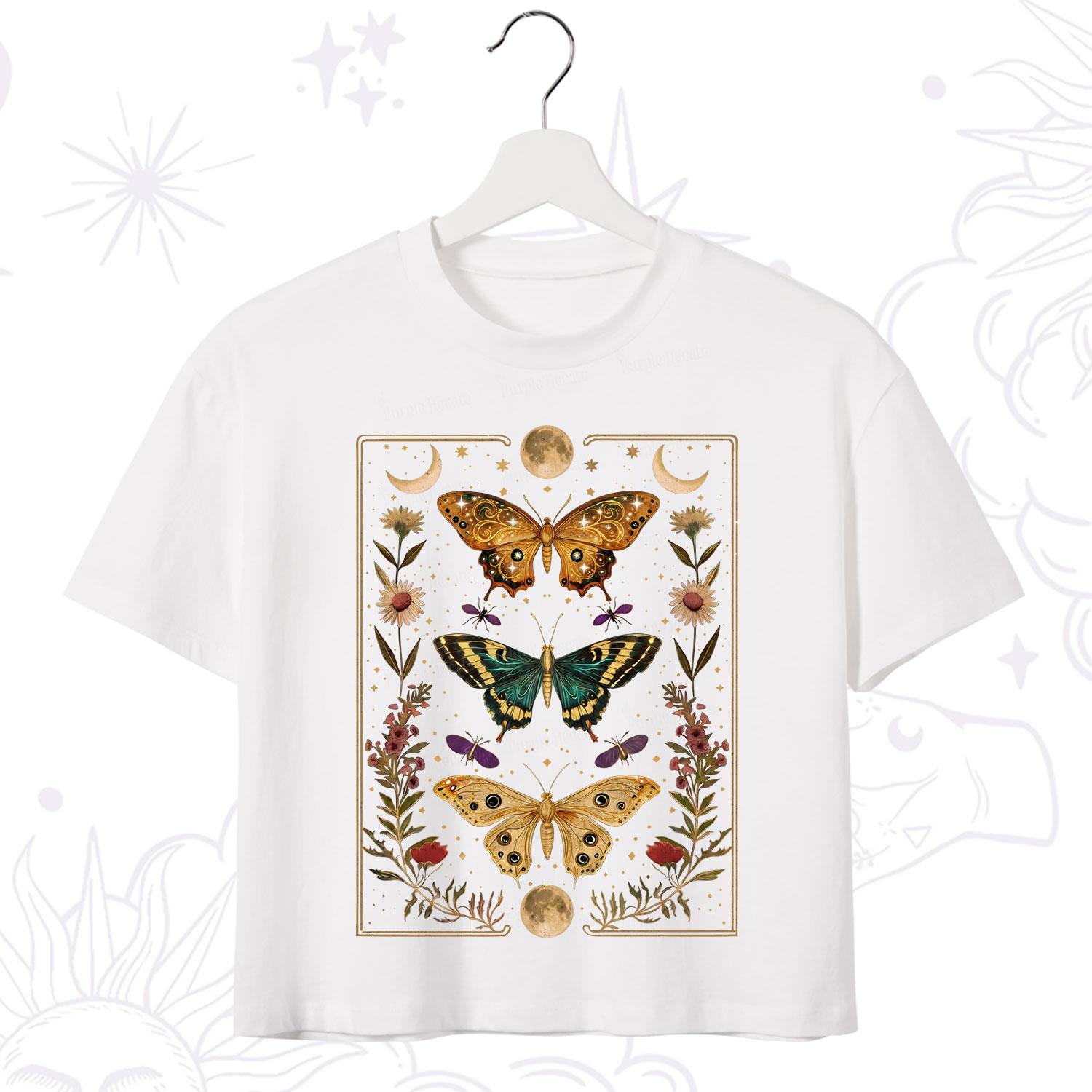 Purplehecate Sun and Moon Butterfly Crop T-Shirt