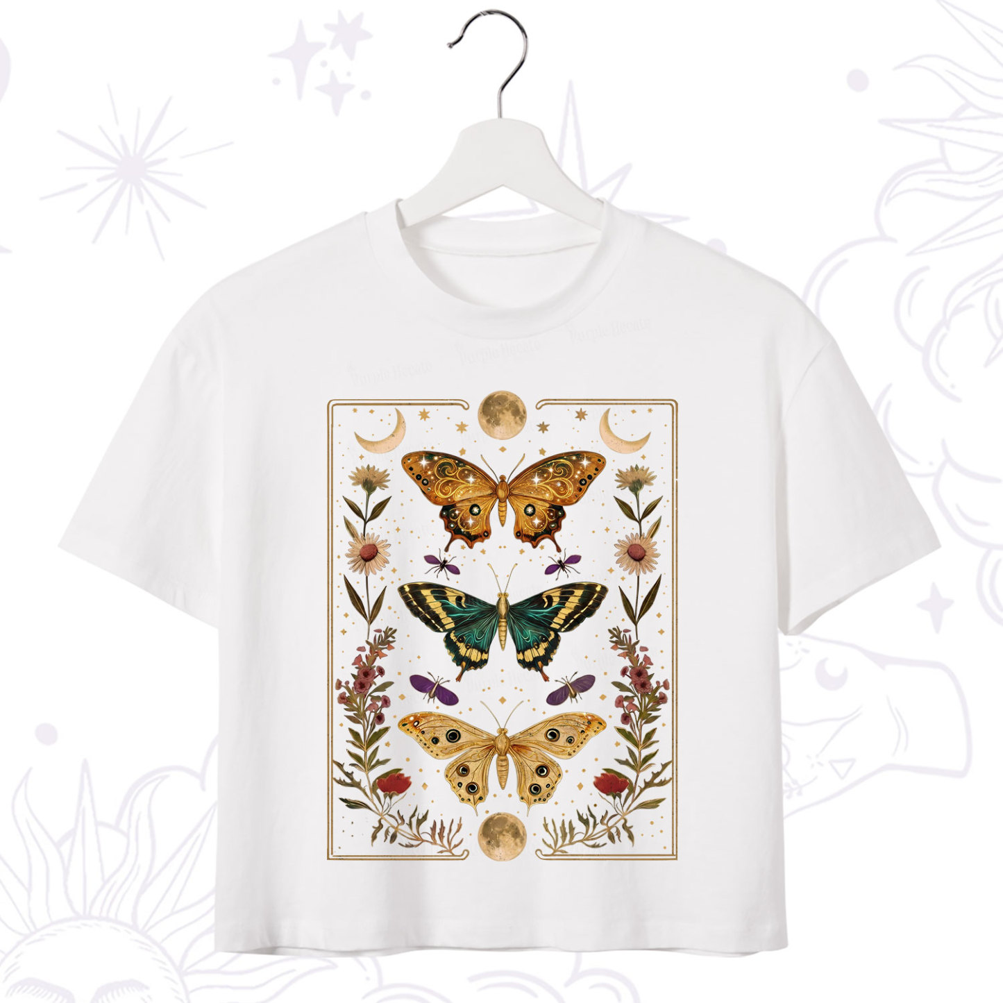 Purplehecate Sun and Moon Butterfly Crop T-Shirt