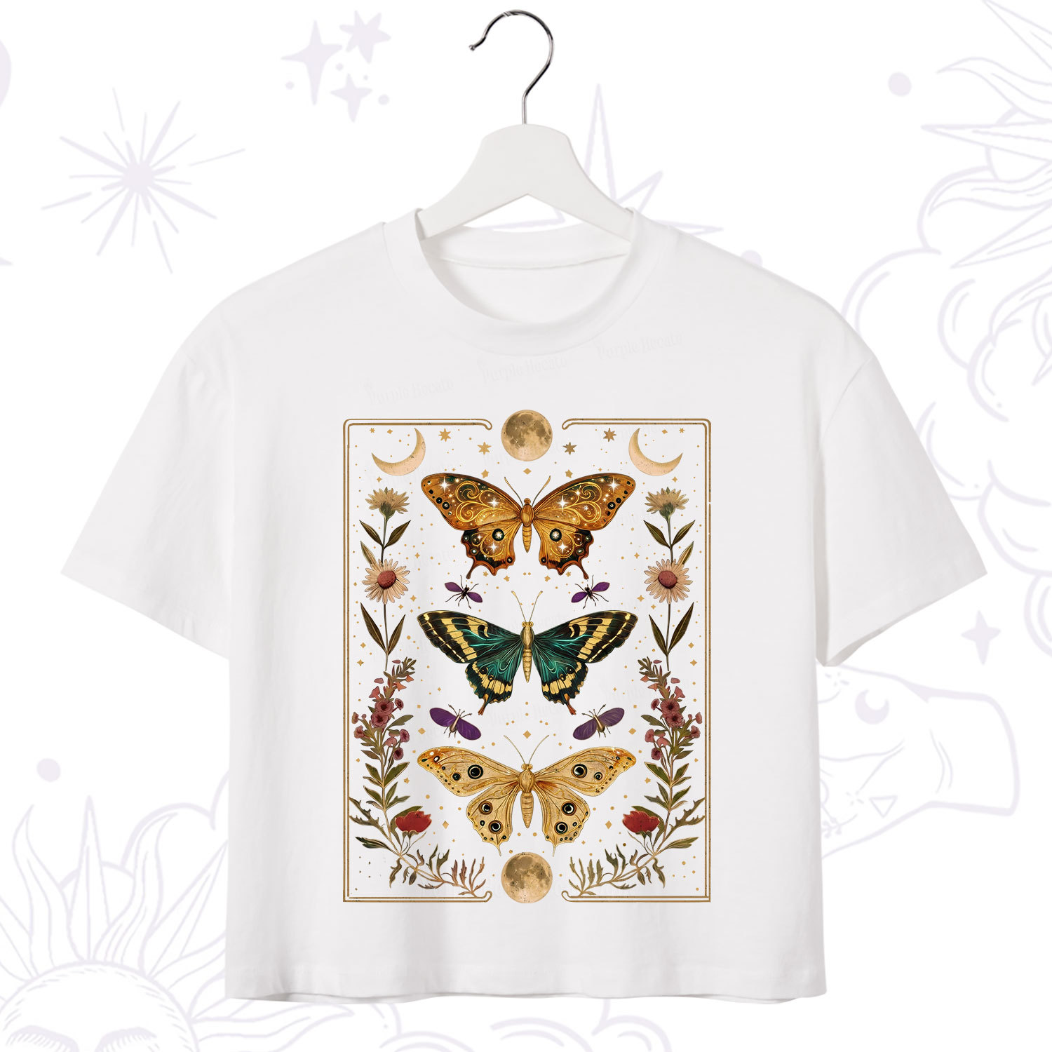 Purplehecate Sun and Moon Butterfly Crop T-Shirt