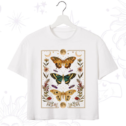 Purplehecate Sun and Moon Butterfly Crop T-Shirt
