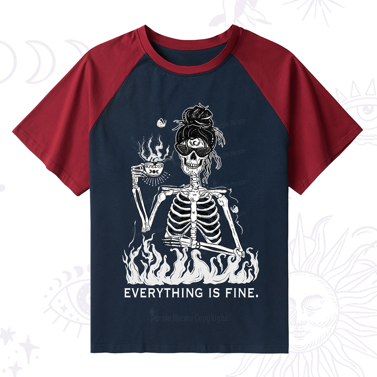 Purplehecate Everything Is Fine Raglan Short Sleeve T‑Shirt