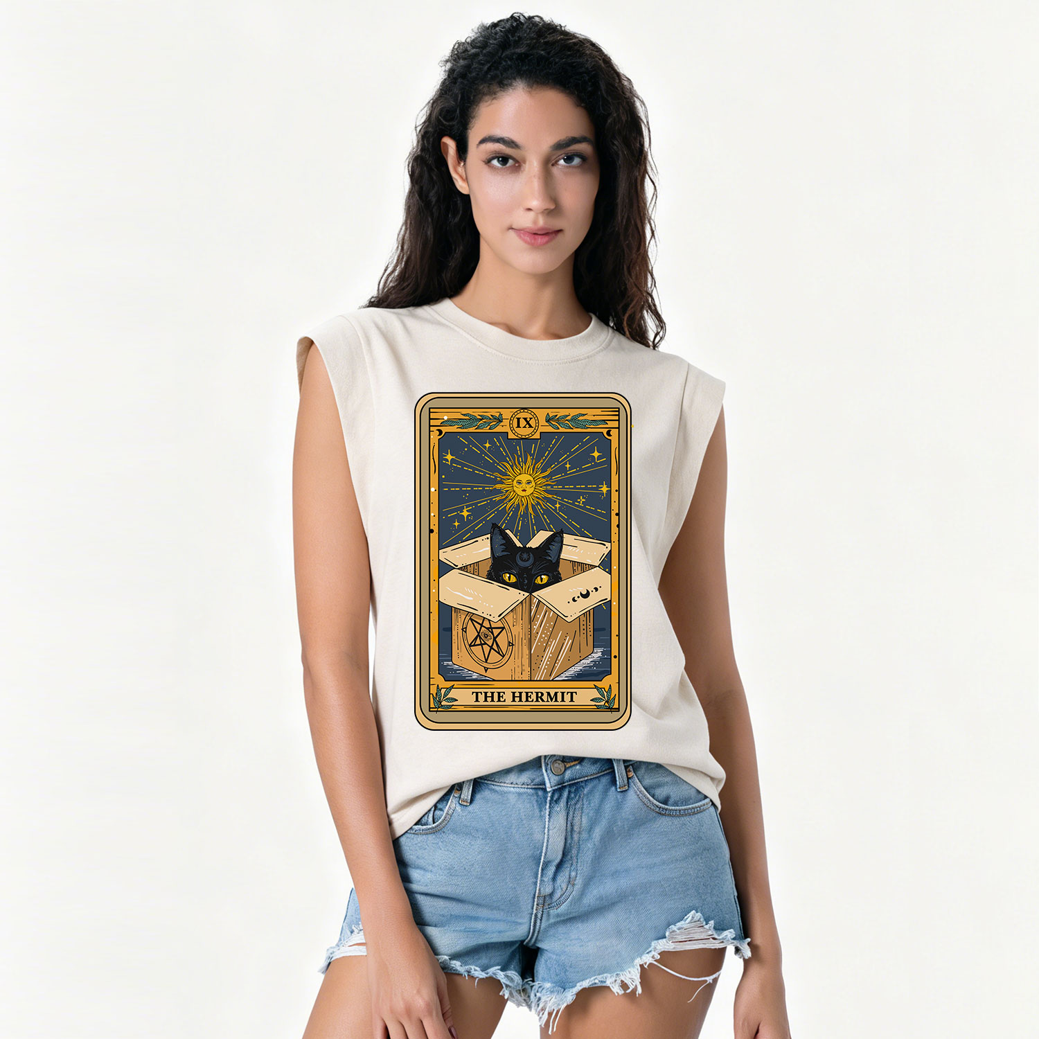 Purplehecate The Hermit Cat Tarot Card Vintage Washed Tank