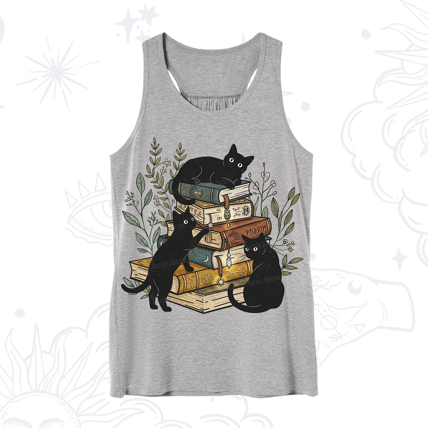 Purplehecate Enchanted Library Three Black Cats Tank