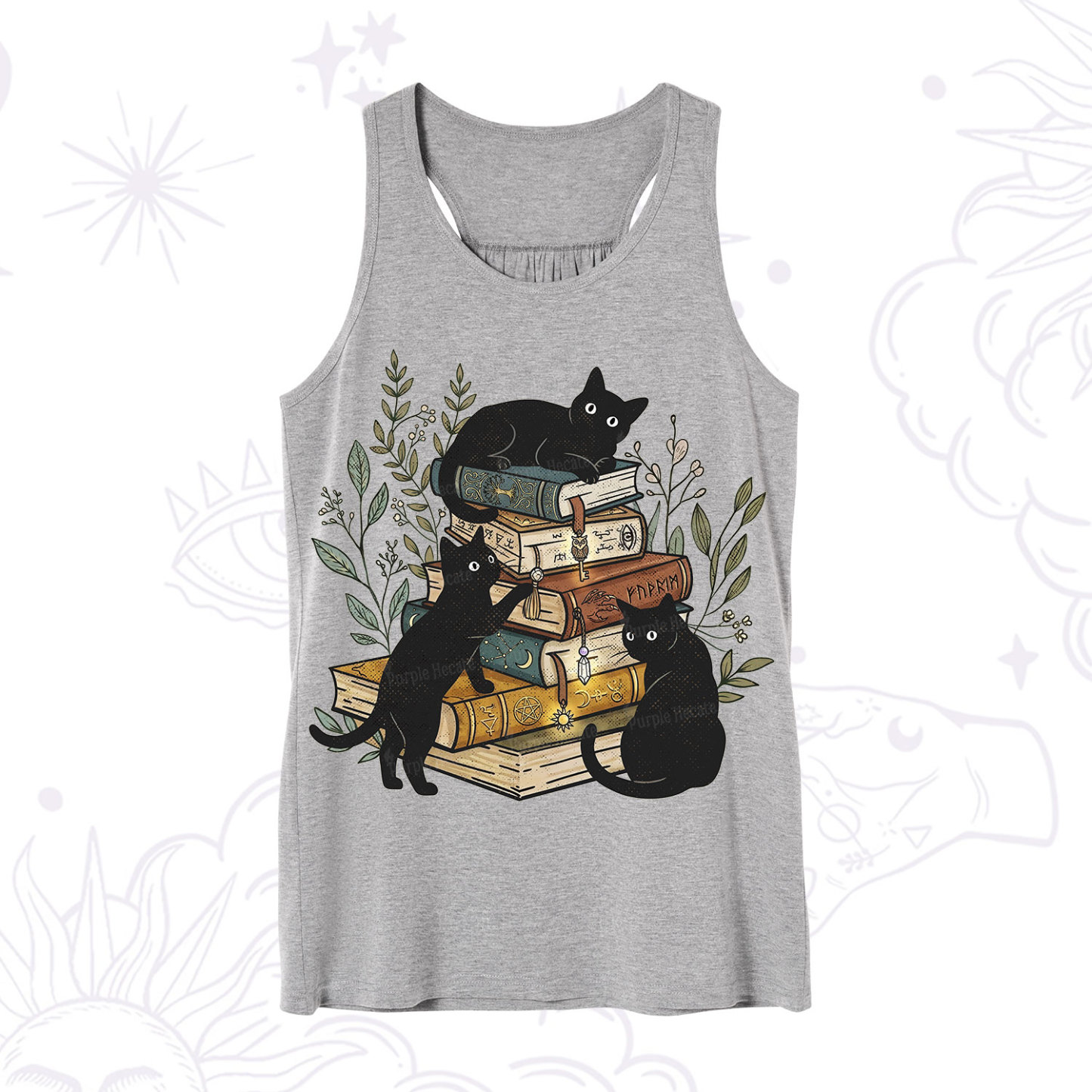 Purplehecate Enchanted Library Three Black Cats Tank