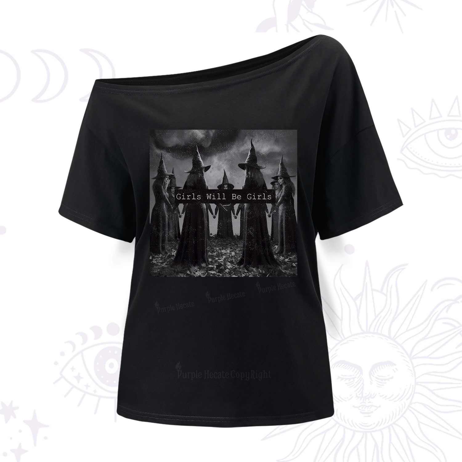 Purplehecate Vintage Girls Will Be Girls Witch One Shoulder T-Shirt