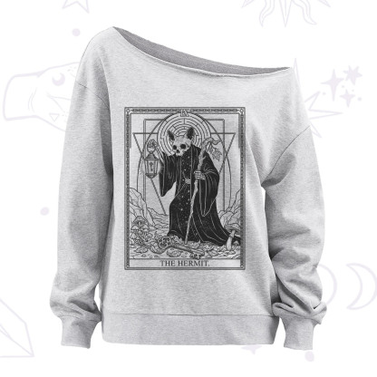 Purplehecate The Hermit Skeleton Cat Tarot Off The Shoulder Sweatshirt