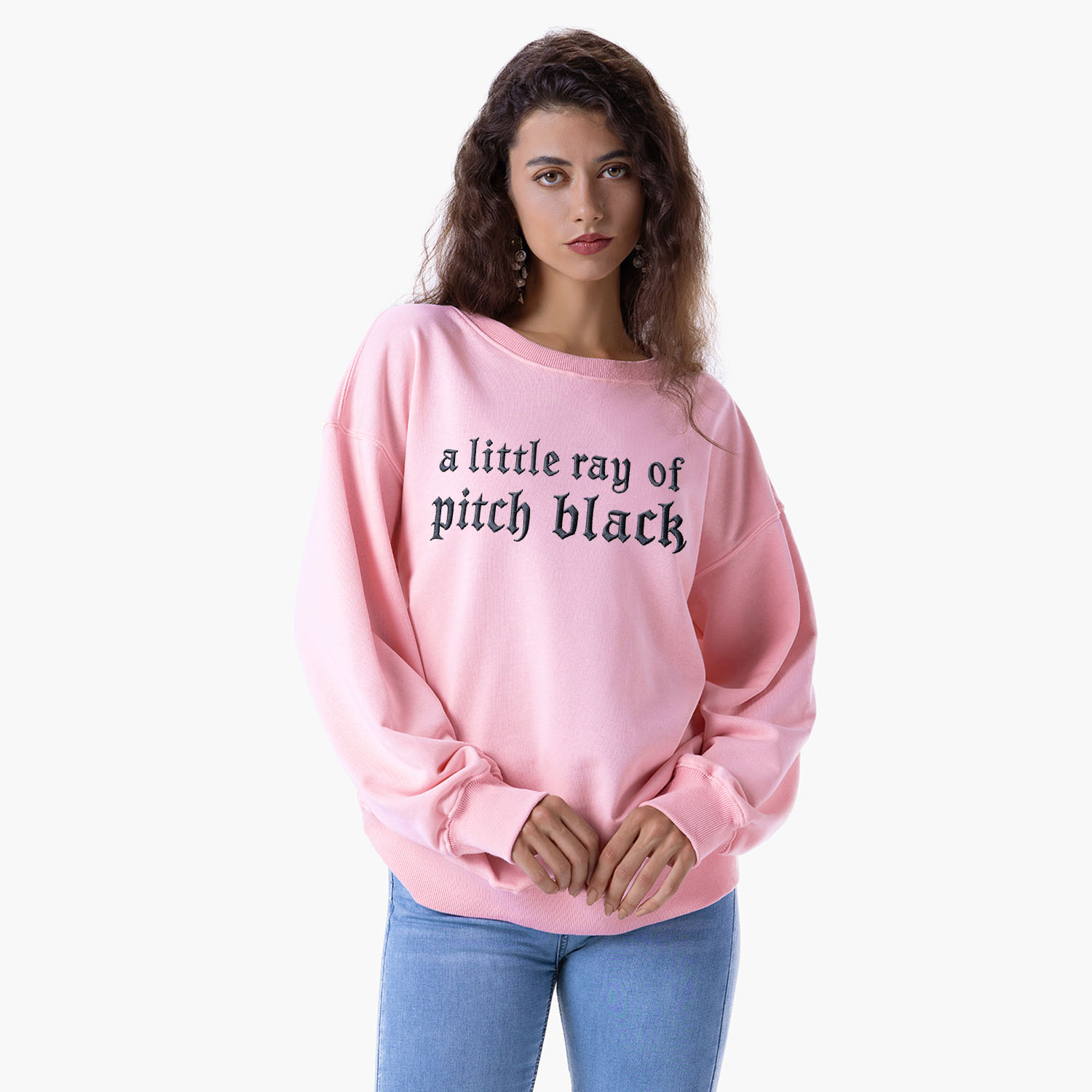 Purplehecate A Little ray of Pitch Black Embroidered Sweatshirt
