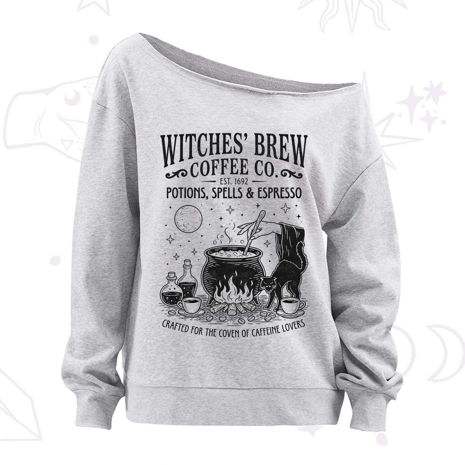 Purplehecate Witches' Brew Coffee Club Off The Shoulder Sweatshirt
