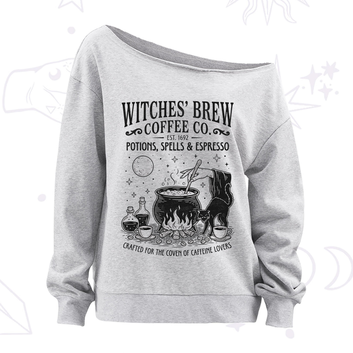 Purplehecate Witches' Brew Coffee Club Off The Shoulder Sweatshirt