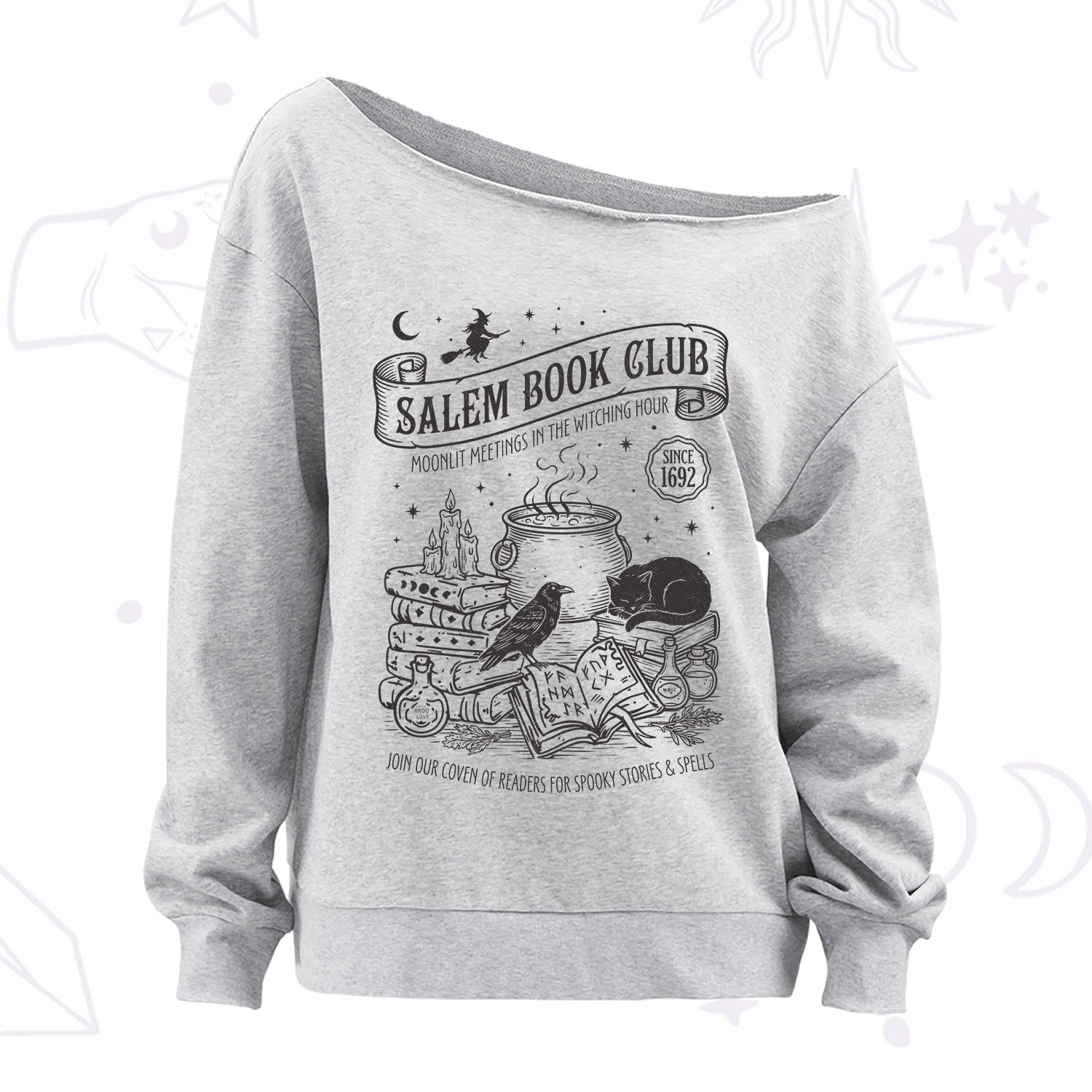 Purplehecate Salem Witch Book Club Off The Shoulder Sweatshirt