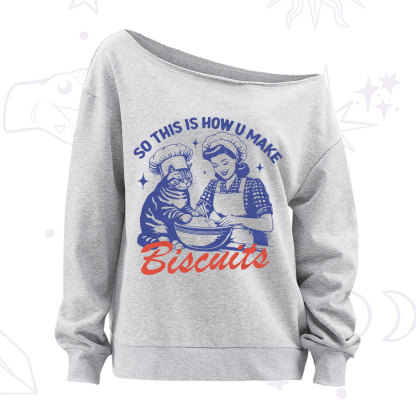 Purplehecate Funny Cat Baking Biscuits Off The Shoulder Sweatshirt