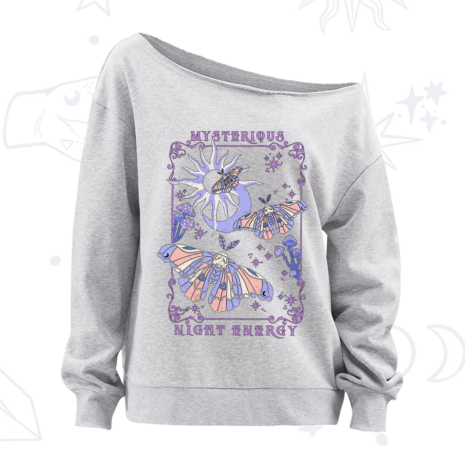 Purplehecate Mysterious Night Energy Moth Off The Shoulder Sweatshirt