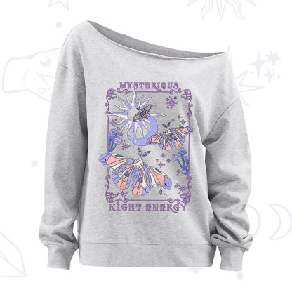 Purplehecate Mysterious Night Energy Moth Off The Shoulder Sweatshirt