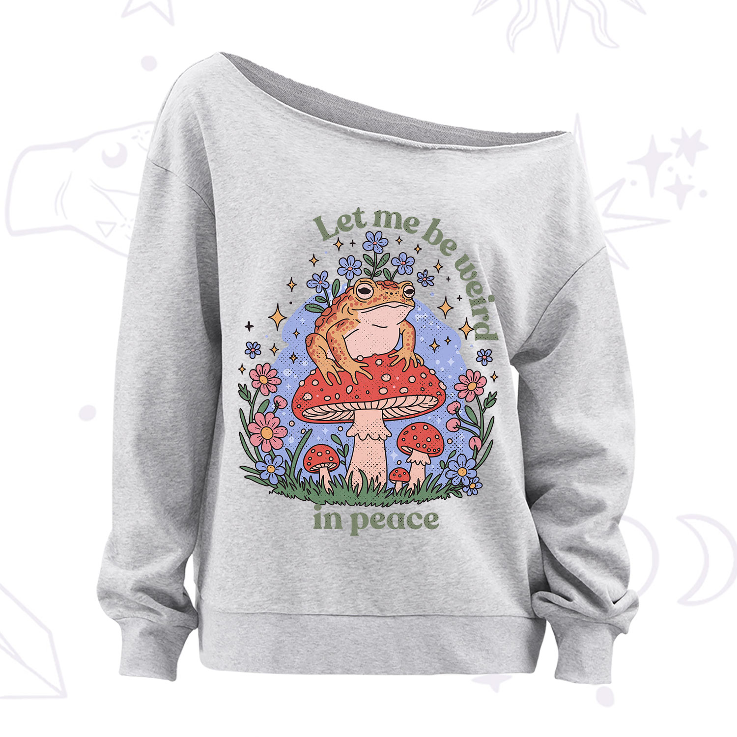 Purplehecate Let Me Be Weird In Peace Frog Off The Shoulder Sweatshirt