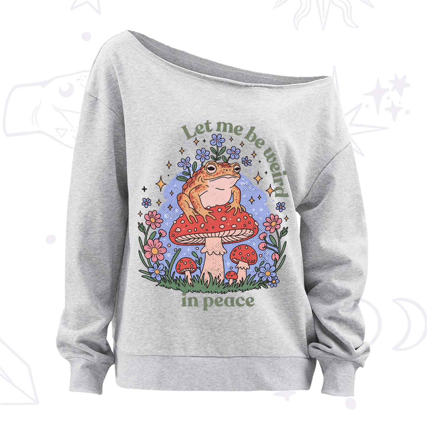 Purplehecate Let Me Be Weird In Peace Frog Off The Shoulder Sweatshirt