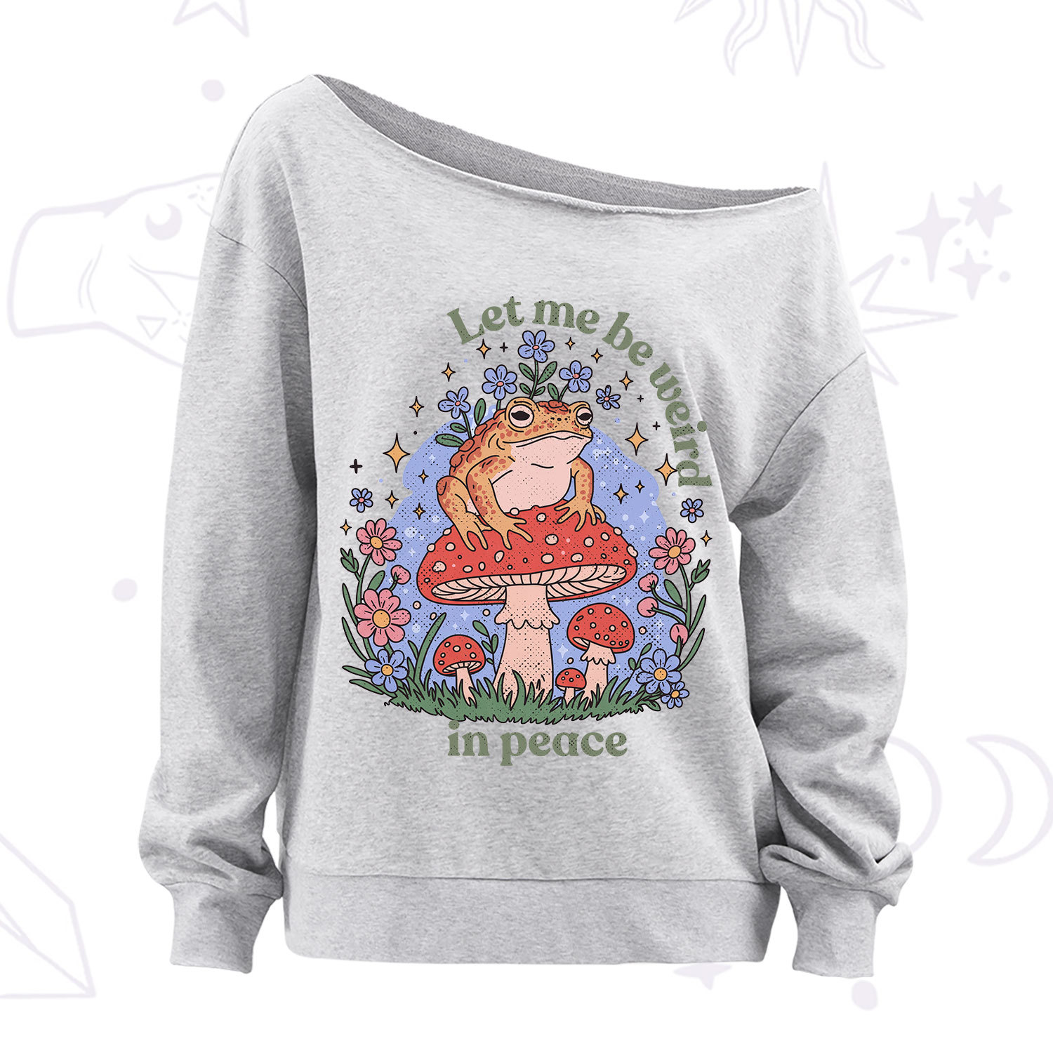Purplehecate Let Me Be Weird In Peace Frog Off The Shoulder Sweatshirt