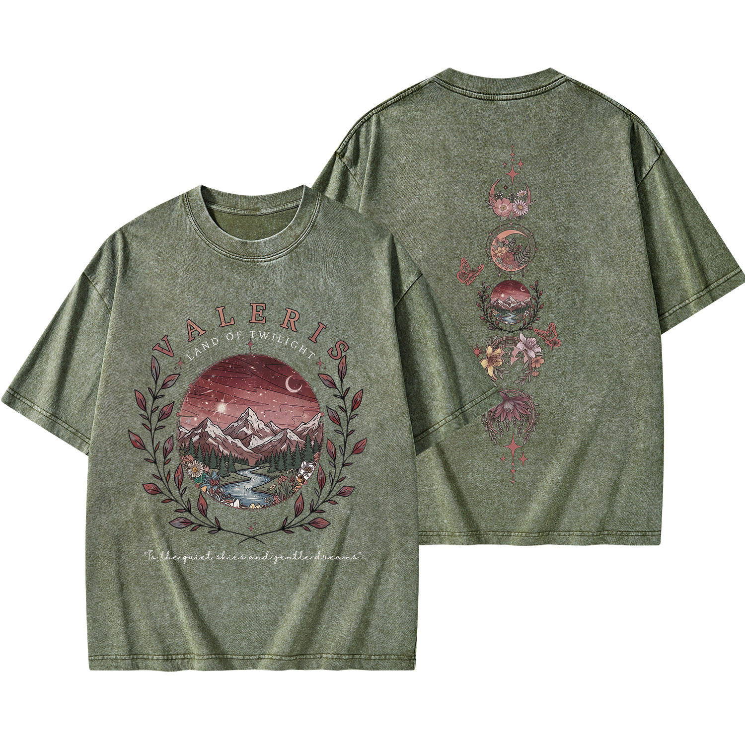 Purplehecate Mystic Mountain Moon Phases Washed T-Shirt