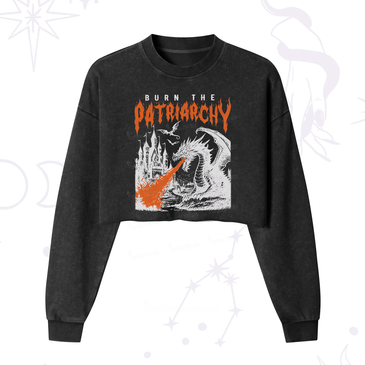 Purplehecate Burn the Patriarchy Dragon Cropped Washed Sweatshirt