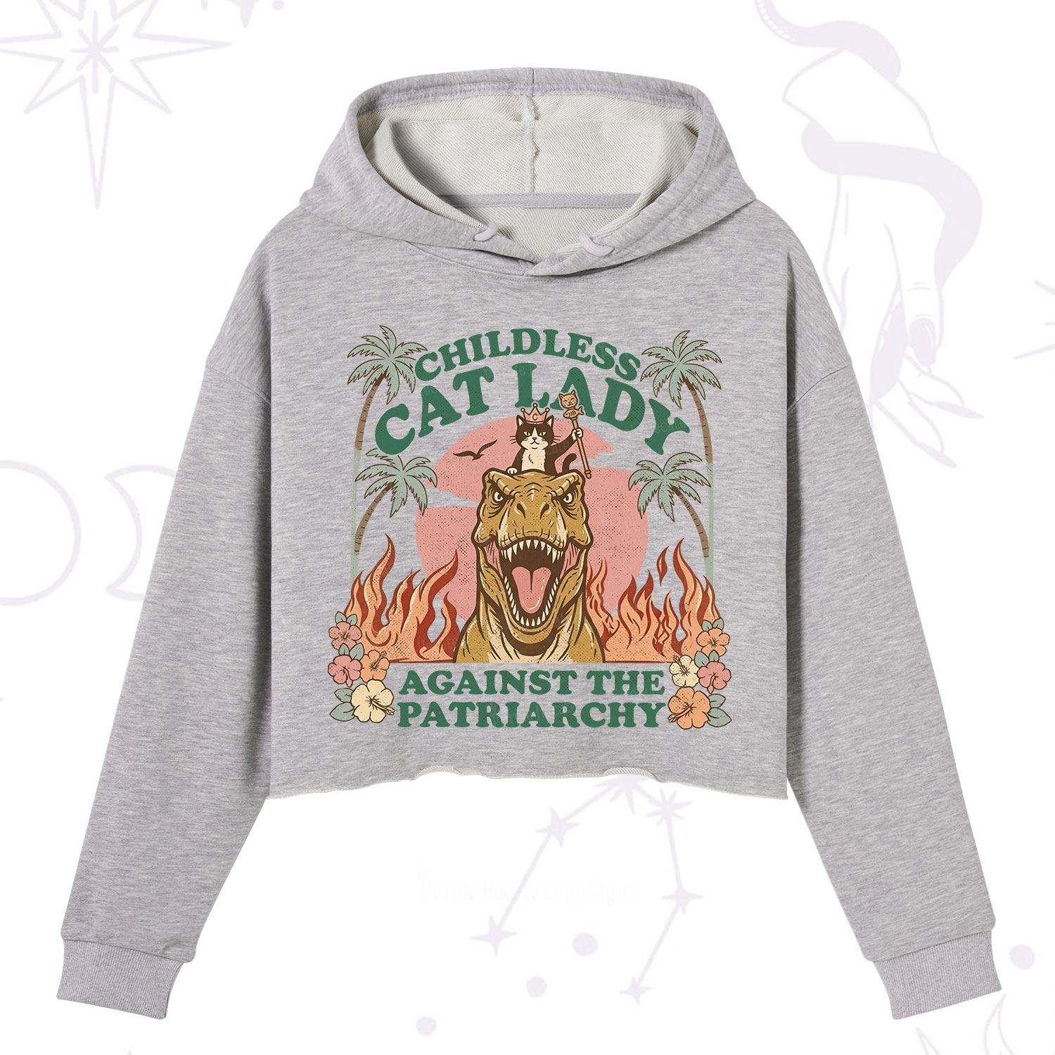 Purplehecate Childless Cat Lady Burn the Patriarchy Crop Hoodie