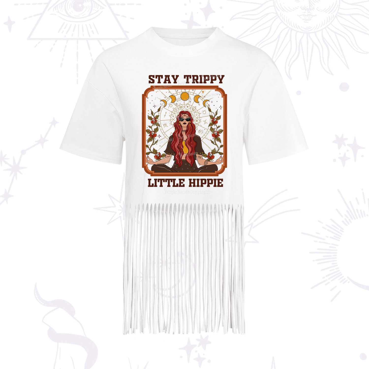 Purplehecate Stay Trippy Little Witchy Hippie Fringe Hem T-Shirt