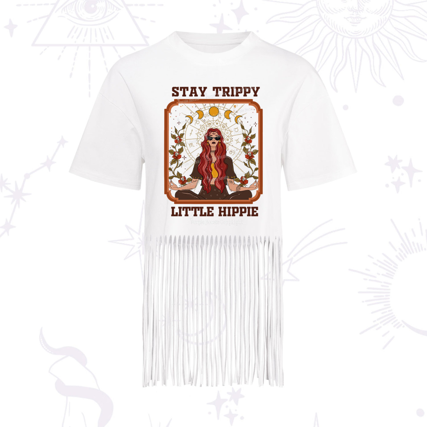 Purplehecate Stay Trippy Little Witchy Hippie Fringe Hem T-Shirt