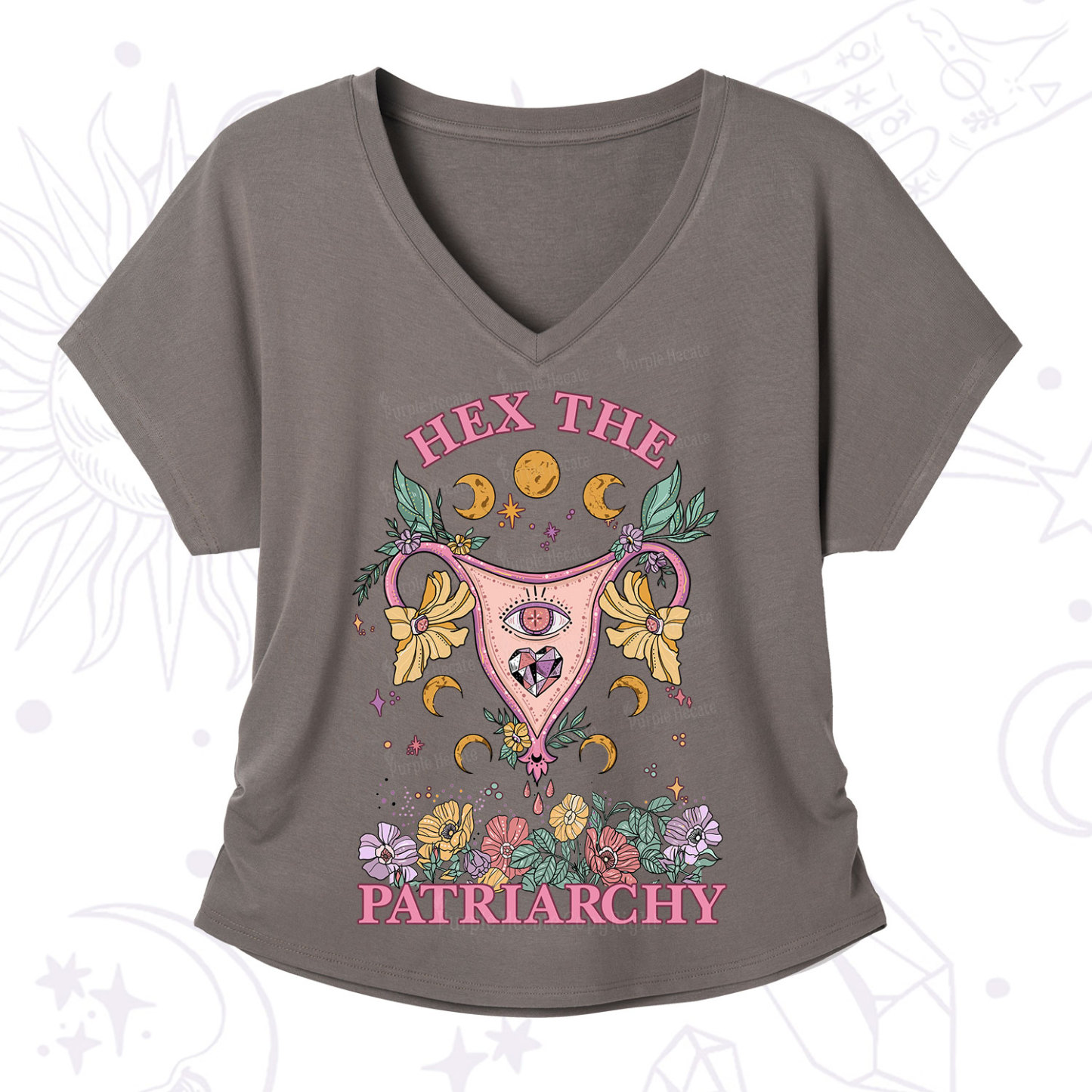 Purplehecate Hex the Patriarchy Feminist V-Neck T-Shirt