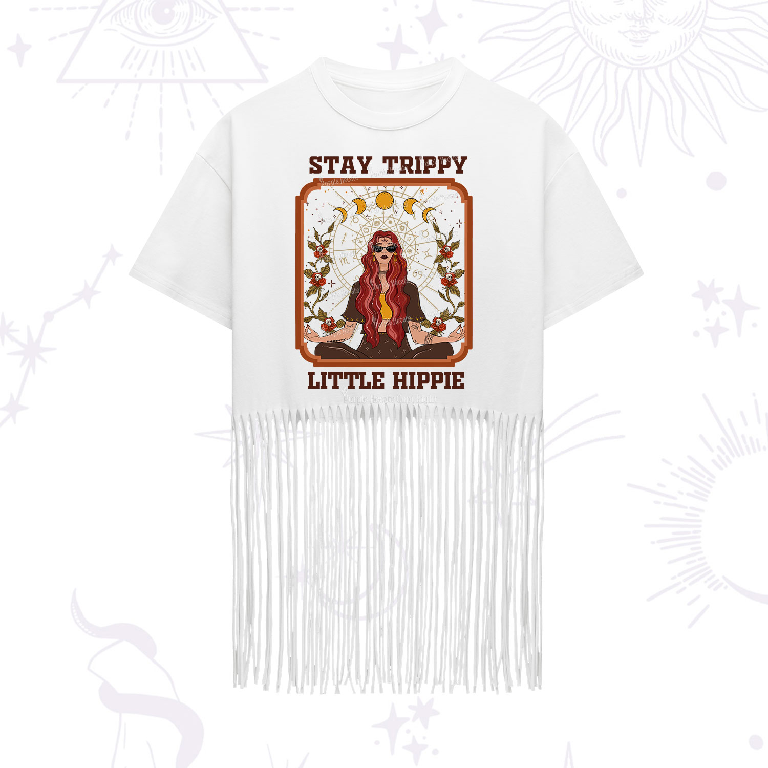 Purplehecate Stay Trippy Little Witchy Hippie Fringe Hem T-Shirt