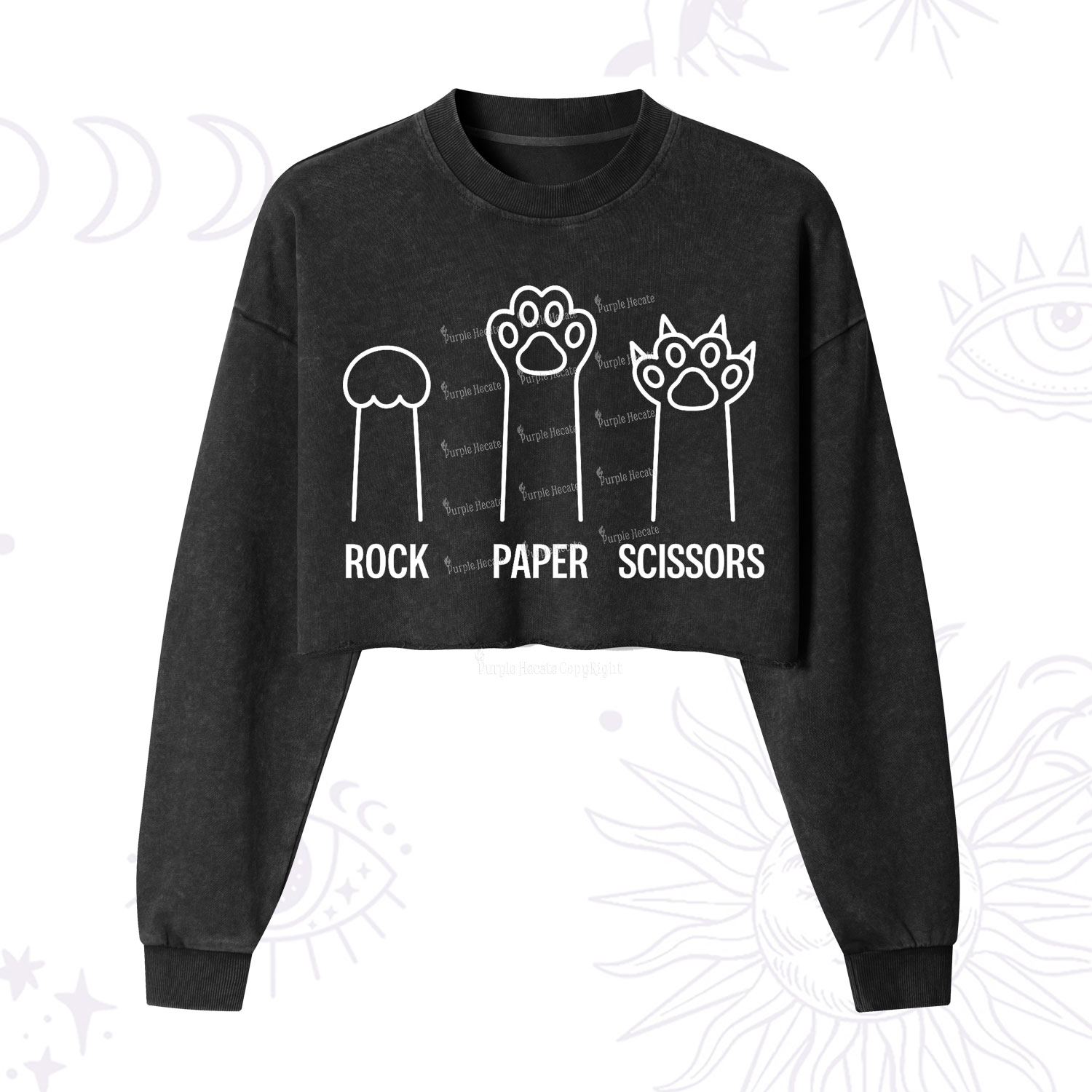 Purplehecate Rock Paper Scissors Cat Paw Edition Cropped Washed Sweatshirt