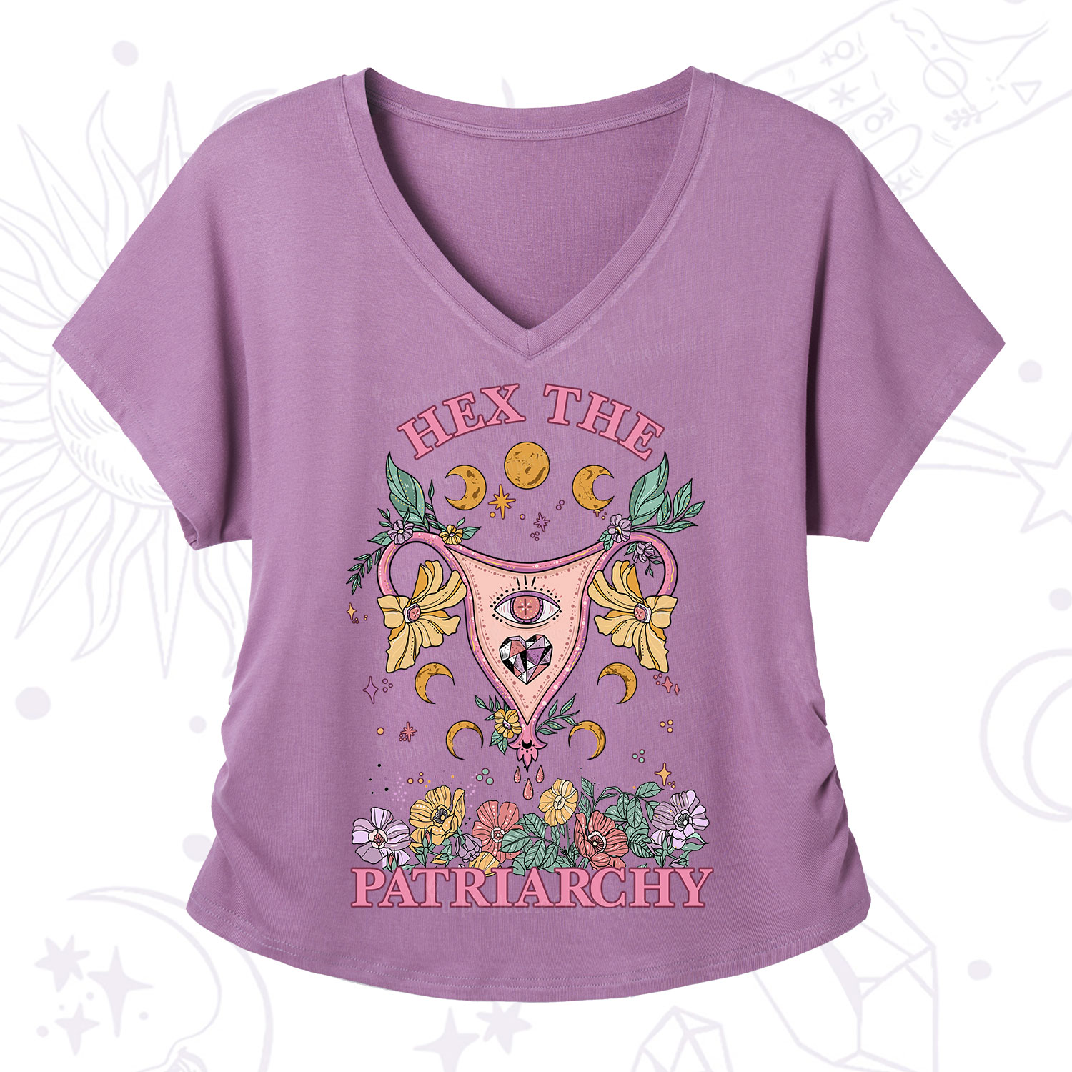 Purplehecate Hex the Patriarchy Feminist V-Neck T-Shirt