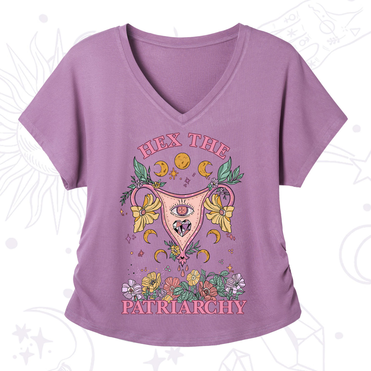 Purplehecate Hex the Patriarchy Feminist V-Neck T-Shirt
