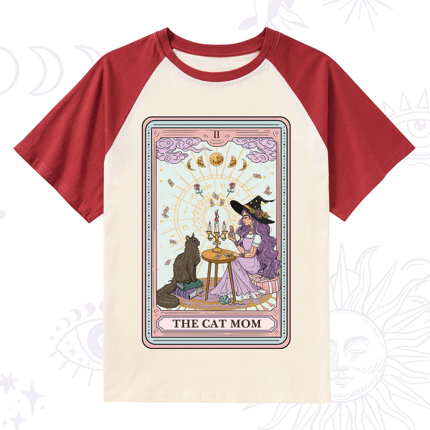 Purplehecate The Cat Witch Mom Tarot Raglan Short Sleeve T‑Shirt