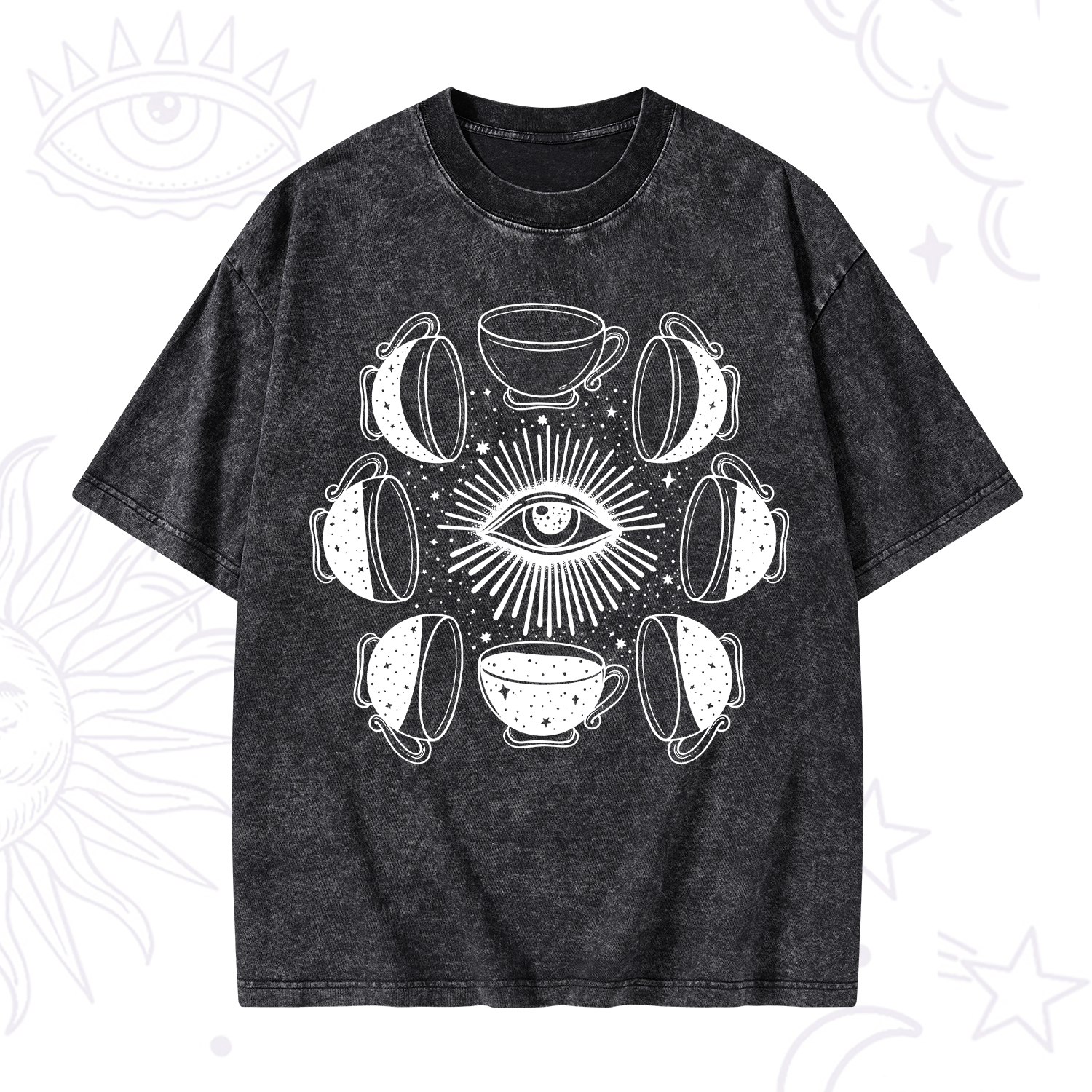 Purplehecate Moon Phase Coffee Washed T-Shirt